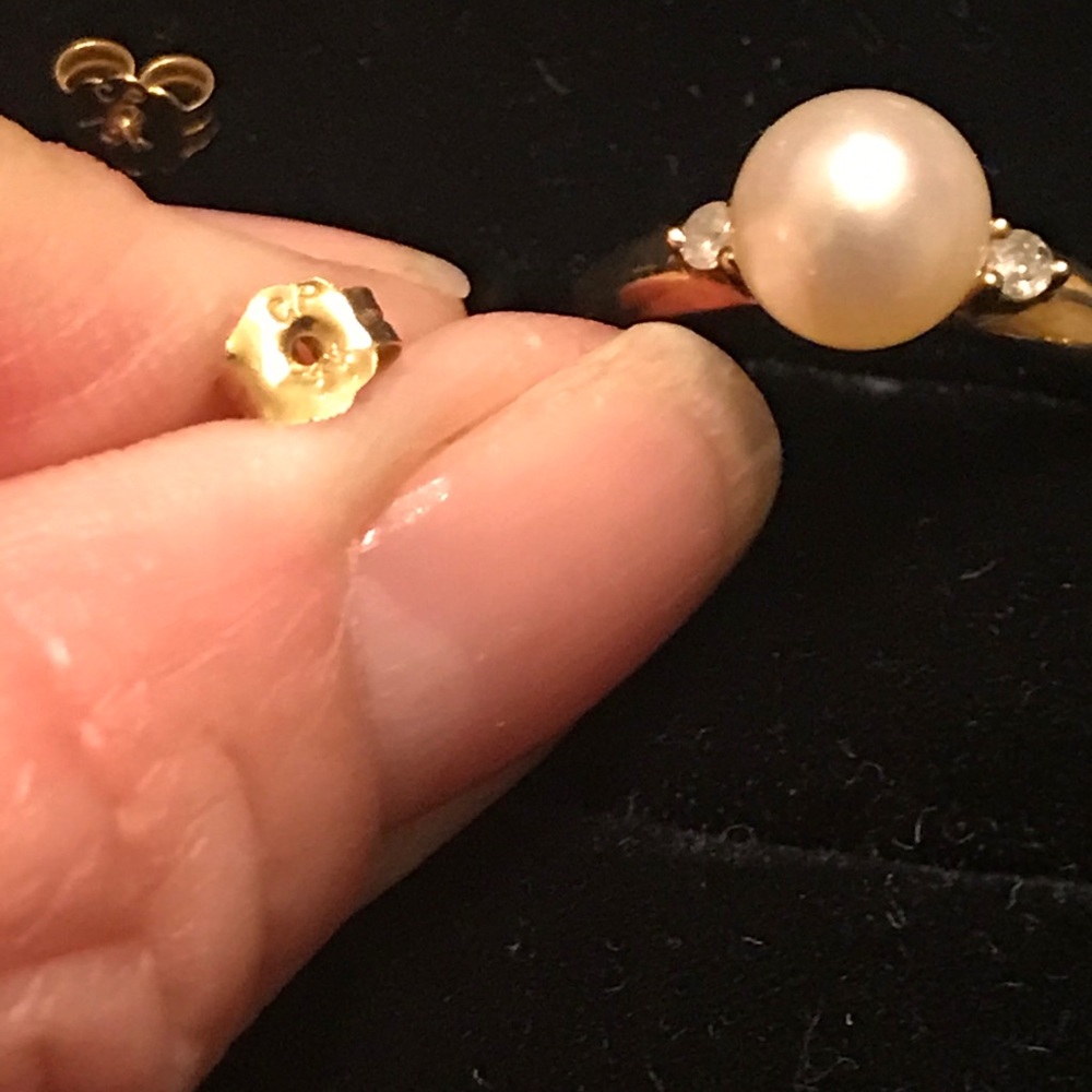 Beautiful pearl / diamonds ring and earrings set - Picture 3 of 15